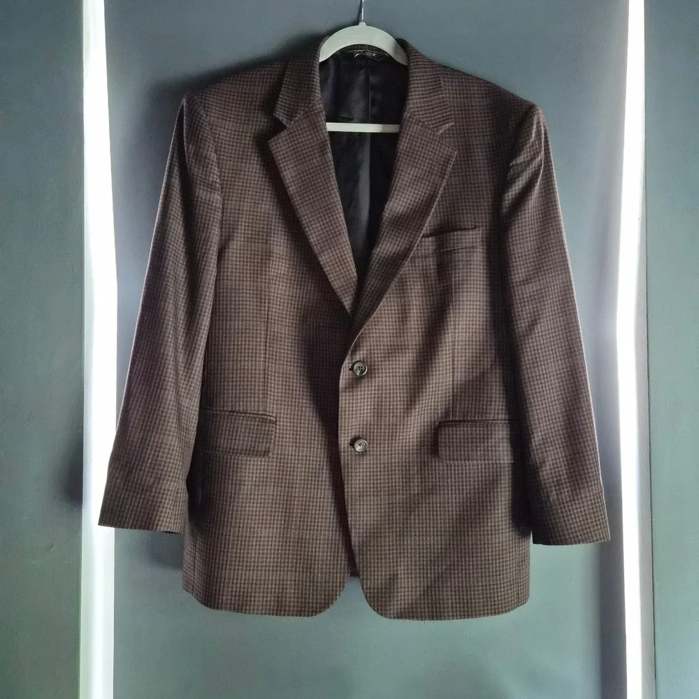 Jos. A. Bank Signature Collection Brown Houndstooth Silk Wool Blazer 42S Mens